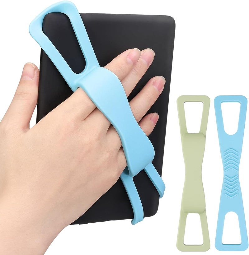 Dexspoeny 2 Pack Silicone Hand Straps for Kindle and Tablets, Secure Lightweight Finger Grip Holder for 4.7-8" Kindle Paperwhite/iPad/Samsung/Kobo/Oasis/Fire/Sony/Lenovo E-Readers (Blue+Green) - Image 1